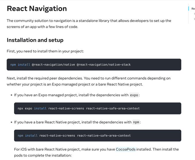 react native 공식문서의 Navigating between screens